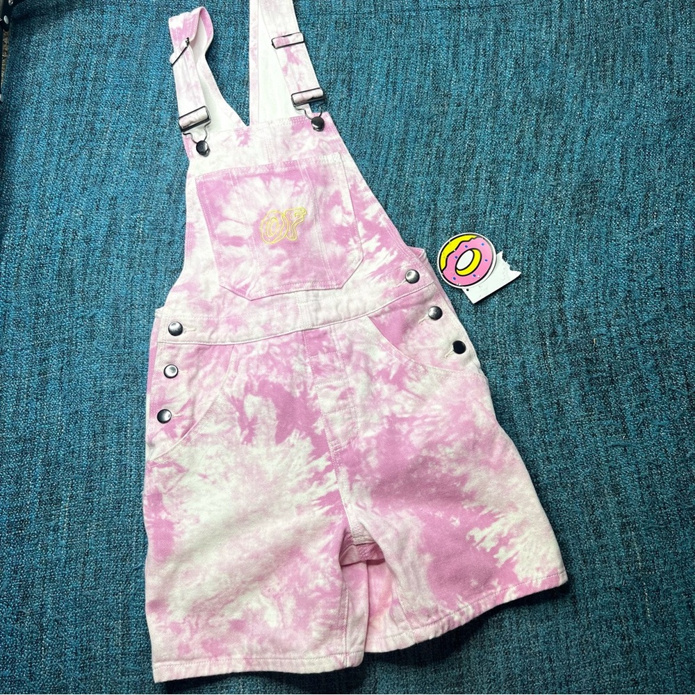 Odd Future Tie Dye Overalls Shortalls in Pink White Women's Size XS NWT